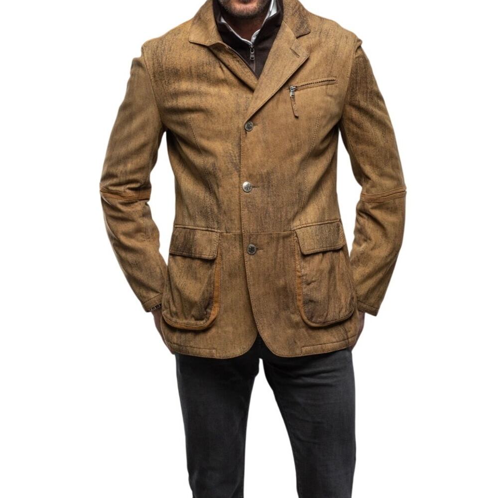 Gimo's Argento Leather Blazer Mens 44 Burnished Brown